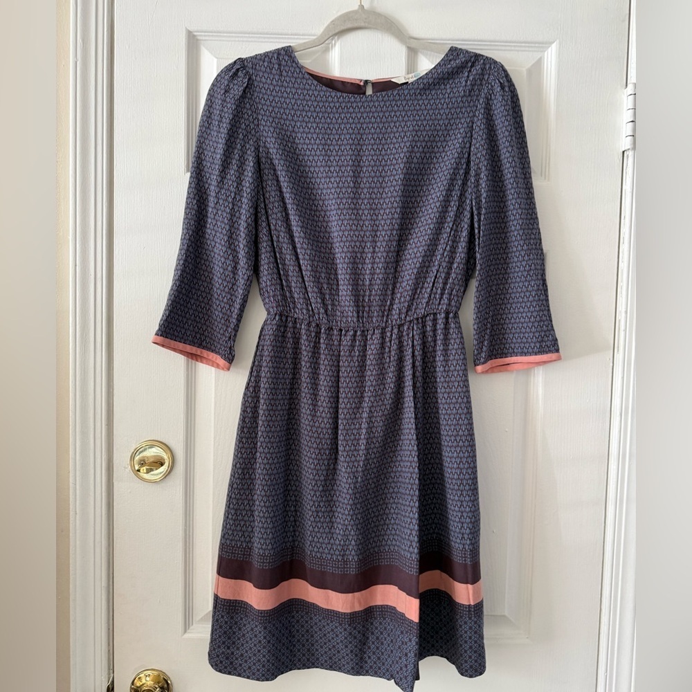 Boden Navy and Pink Long Sleeve Dress